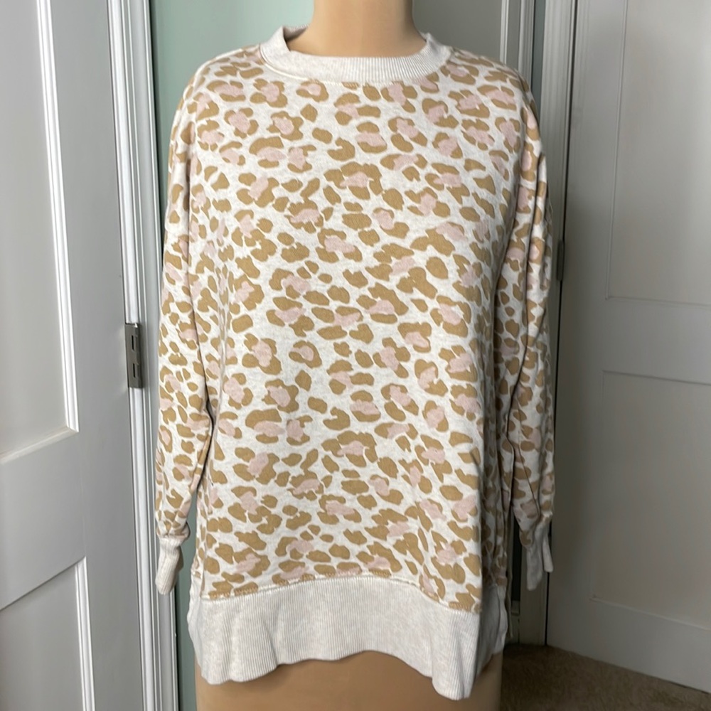 Aerie Beige Pink Leopard Oversized Desert Crewneck Sweatshirt Medium